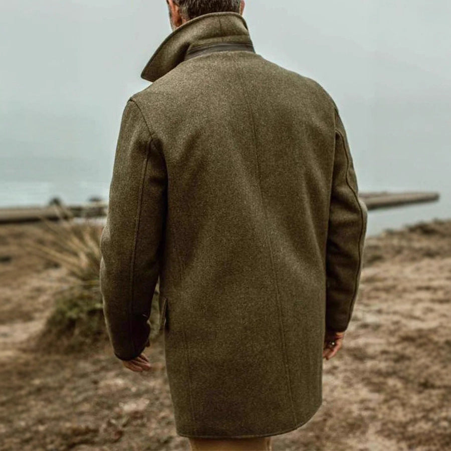 Herren Doppelreihiger Wollmantel im Peacoat-Stil mit breitem Revers Drune
