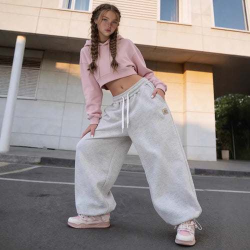 Damen lockere Sweatpants mit elastischem Bund und weitem Schnitt