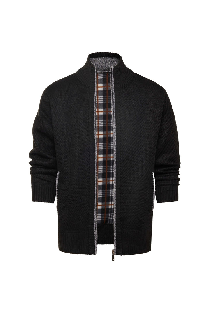 Herren gebürstete Strickjacke mit kariertem Thermofutter und Stehkragen Drune