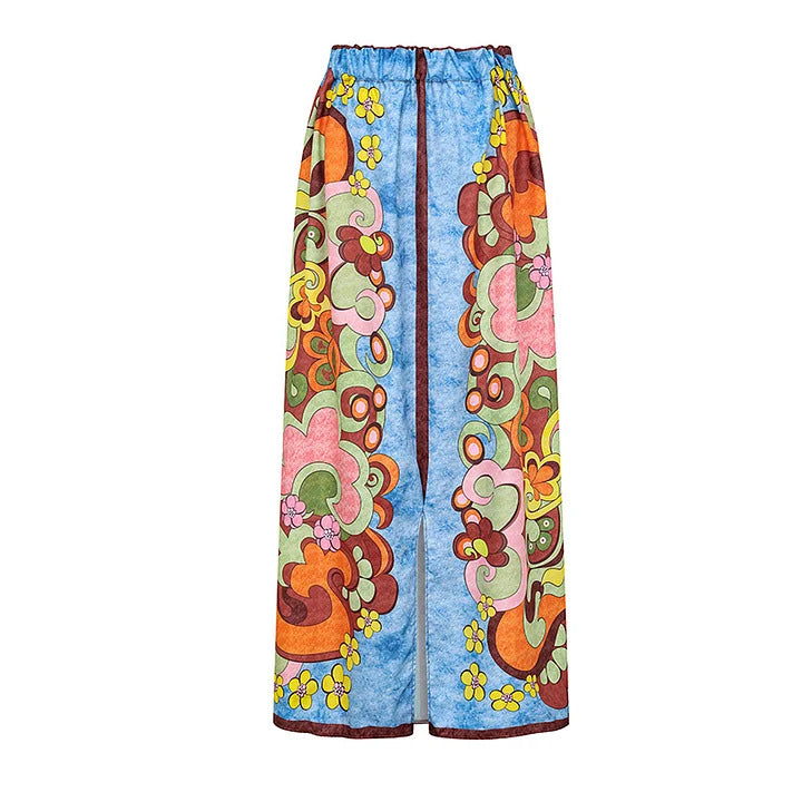 Damen Vintage Badeanzug mit buntem Muster und Schmuckgürtel Drune