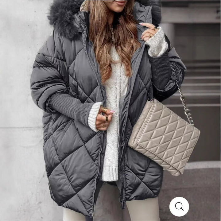 Damen nan weit geschnittener gesteppter Winterparka mit Kapuze Kunstpelzbesatz und Rippbündchen Drune