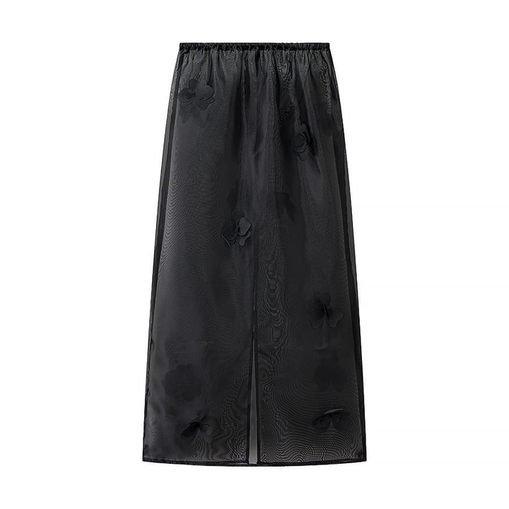Damen Transparenter Organza-Unterrock mit elastischem Bund und 3D‑Blütenapplikation Drune