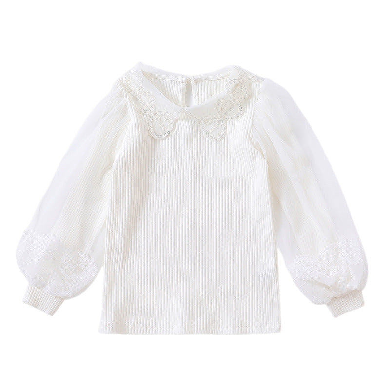 Mädchen Bluse mit Spitzenakzenten und transparenten Ärmeln Drune