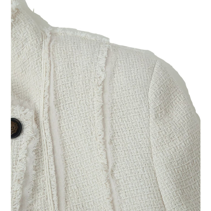 Damen Bouclé-Blazer mit Stehkragen, asymmetrischem Verschluss und fransigem Saum Drune