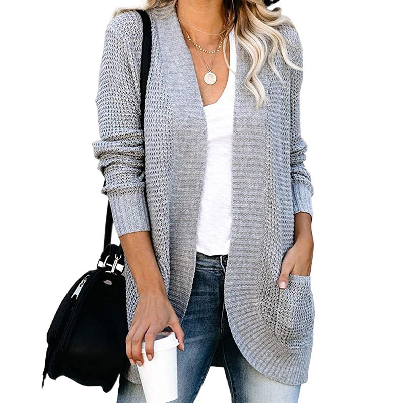 Damen lässiger Strickcardigan mit offenen Fronten und großen Taschen Drune