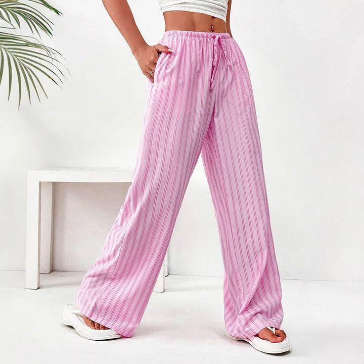 Damen weite Freizeithose mit elastischem Bund und trendigem Streifenmuster Drune