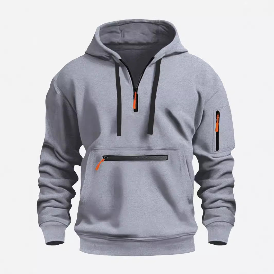 Herren nan technischer Halbzip Kapuzenpullover mit frontaler Reißverschlusstasche und Ärmel-Tasche Drune