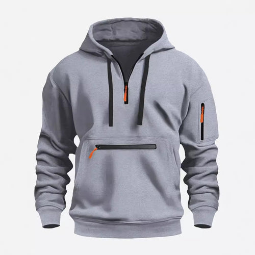 Herren nan technischer Halbzip Kapuzenpullover mit frontaler Reißverschlusstasche und Ärmel-Tasche Drune
