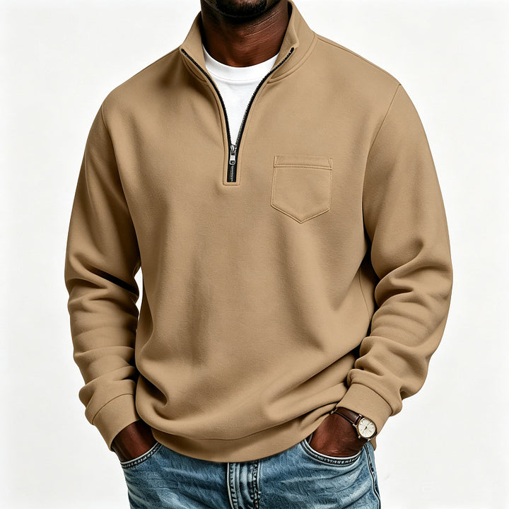 Herren Troyer-Sweatshirt mit halbem Reißverschluss und kontrastierter Brusttasche Drune