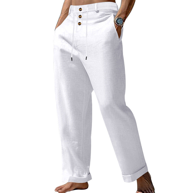 Herren lässige Leinenhose mit verstellbarem Kordelzug und praktischen Seitentaschen Drune