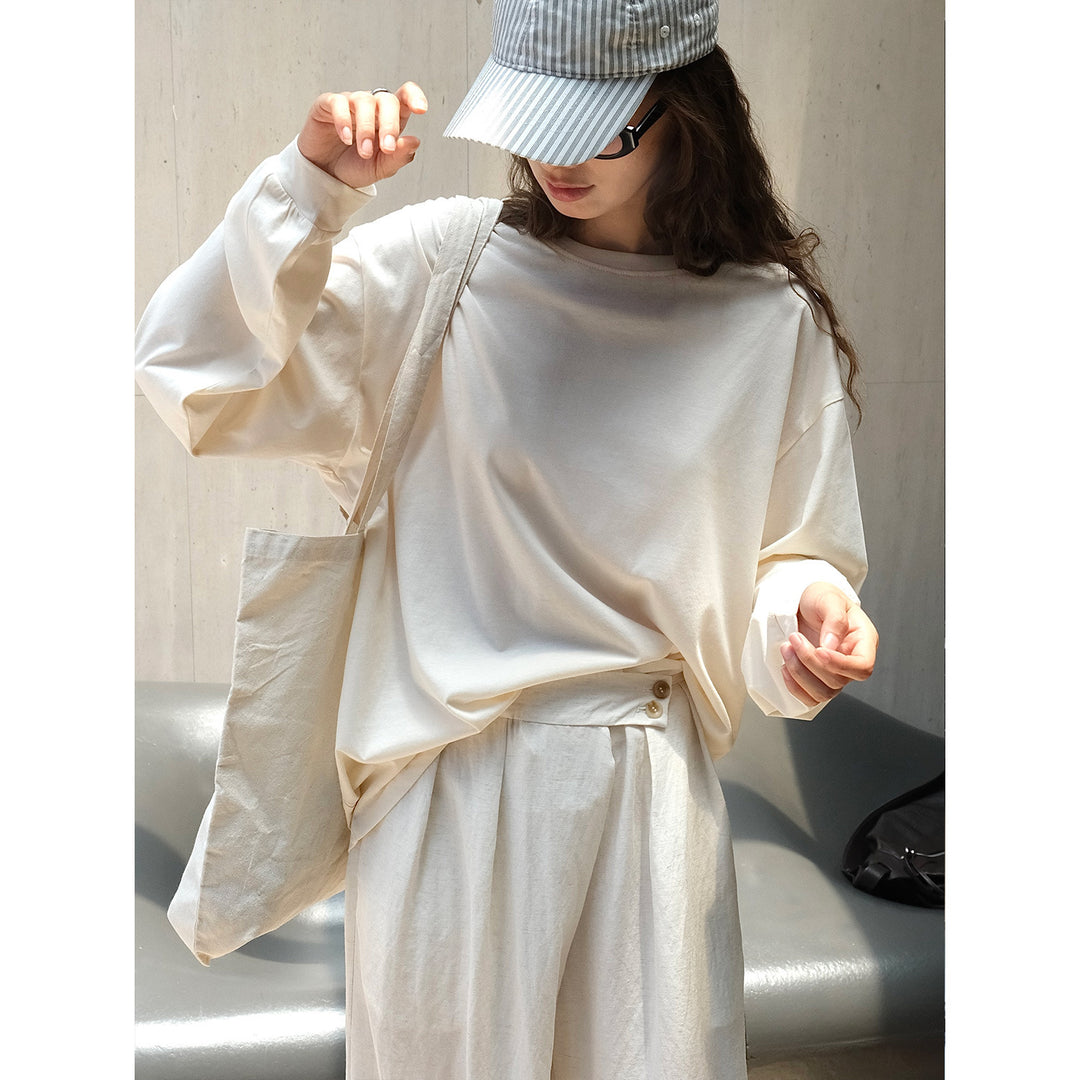 Damen Leichtes Relax-Sweatshirt aus Baumwoll‑Jersey mit überschnittener Schulter und gerundetem Saum Drune