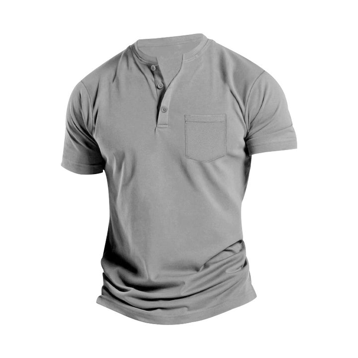 Herren nan atmungsaktives Baumwoll-Elasthan Kurzarm-Henley mit Brusttasche Drune