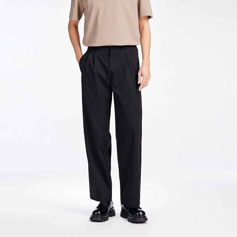 Herren Elegante Bundfalten-Stoffhose mit hoher Bundhöhe, Bügelfalte und geradem Bein Drune