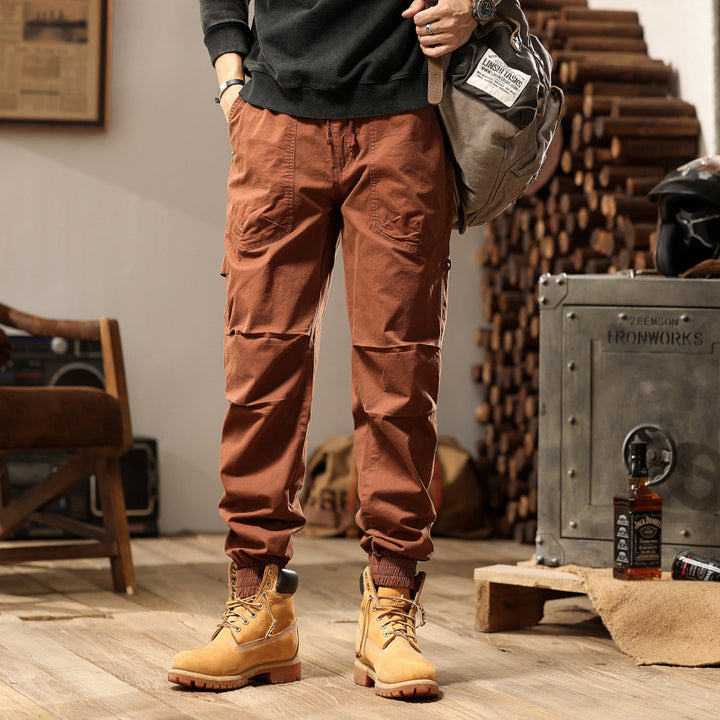 Herren Outdoor-Arbeitshose im Joggerstil mit elastischem Komfortbund, aufgesetzten Rundtaschen und Knöchelreißverschluss Drune