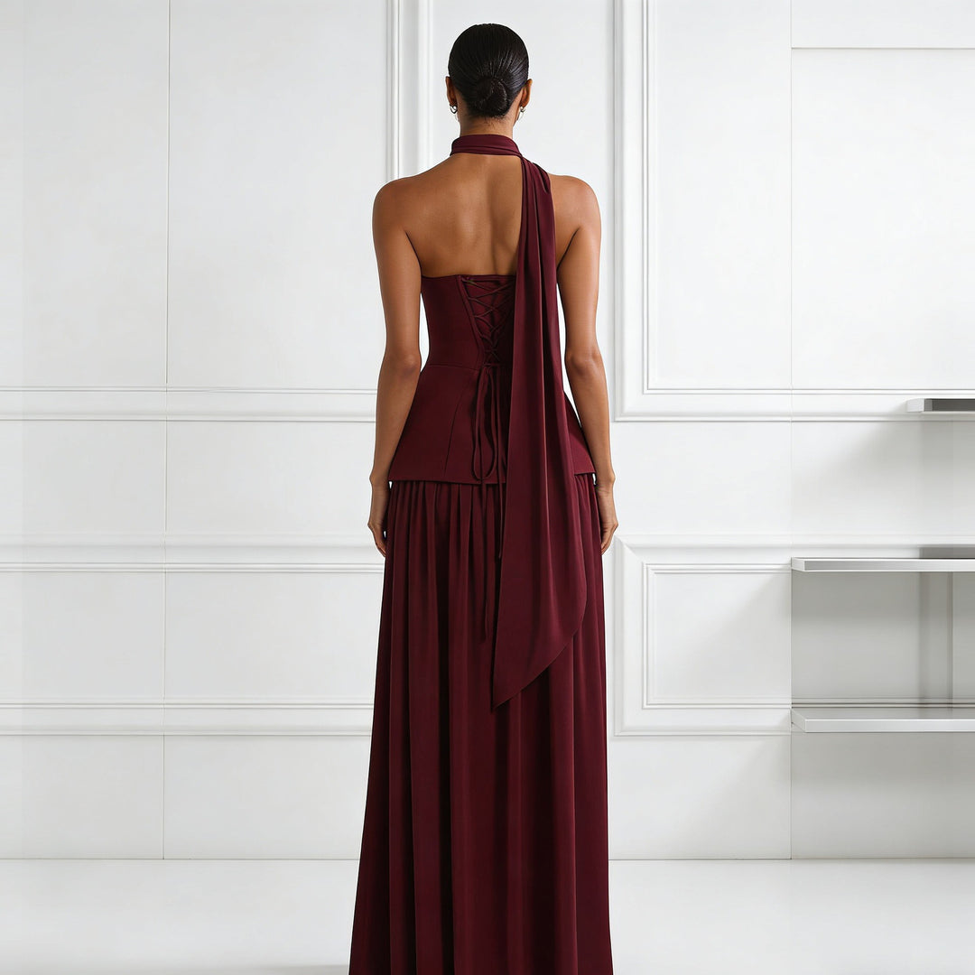 Damen Glamouröses Abendkleid mit schulterfreiem Design und exquisite Drapierung Drune