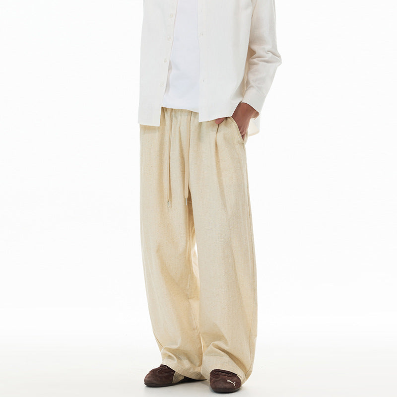 Herren Weite Leinen-Baumwoll-Hose mit Kordelzug und Taschen Drune