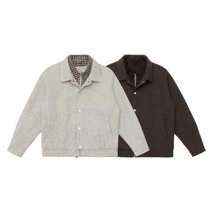 Herren Kurz geschnittene Wollmix-Fieldjacke mit karierter Innenfütterung und Druckknopfleiste Drune
