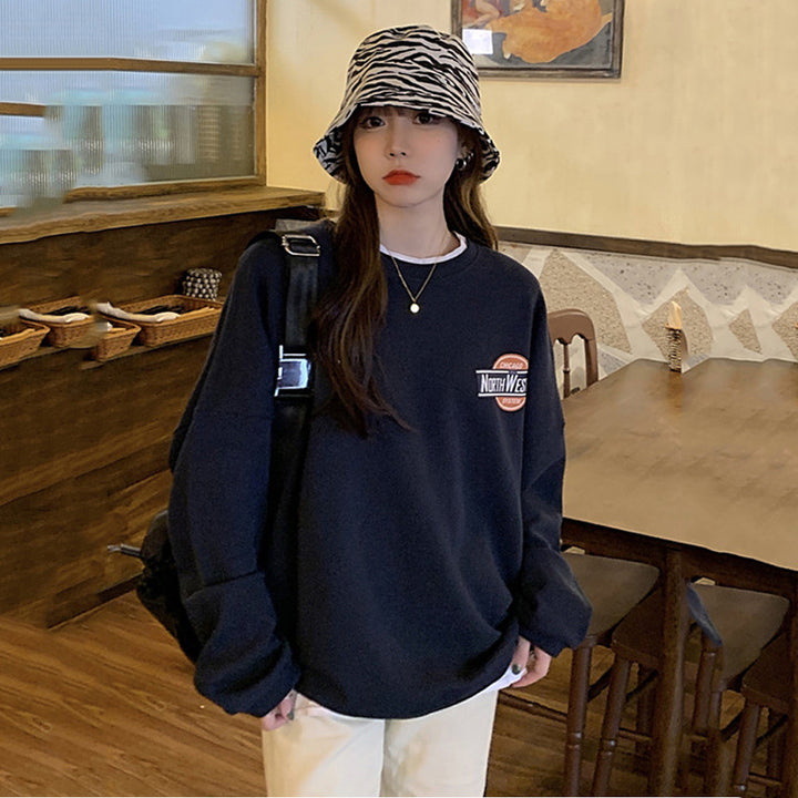 Damen lässiger Oversized-Pullover mit modischem Logo und angenehm weichem Innenfutter Drune