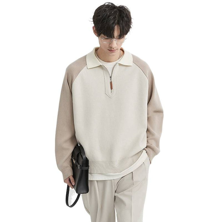 Herren Halbzip-Pullover mit Polokragen und Colourblock-Ärmeln Drune