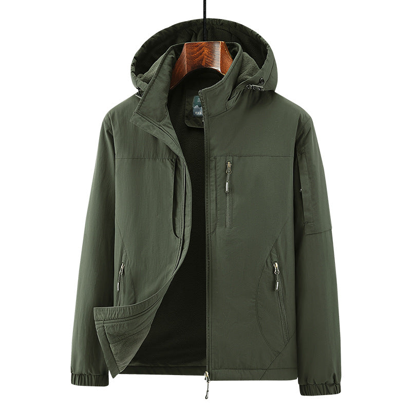 Herren Leichte Wind- und Thermo-Softshelljacke mit Kapuze, fleecegefüttert & Multifunktionstaschen Drune