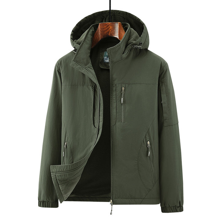 Herren Leichte Wind- und Thermo-Softshelljacke mit Kapuze, fleecegefüttert & Multifunktionstaschen Drune