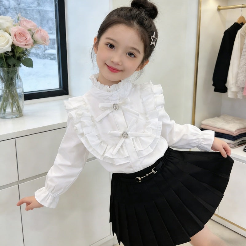 Mädchen elegante Bluse mit Volant und Rüschendetails Drune