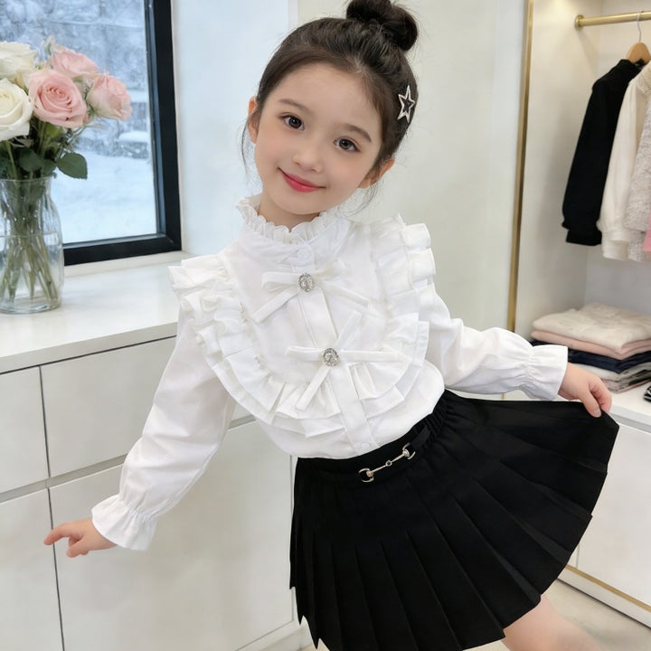 Mädchen elegante Bluse mit Volant und Rüschendetails Drune