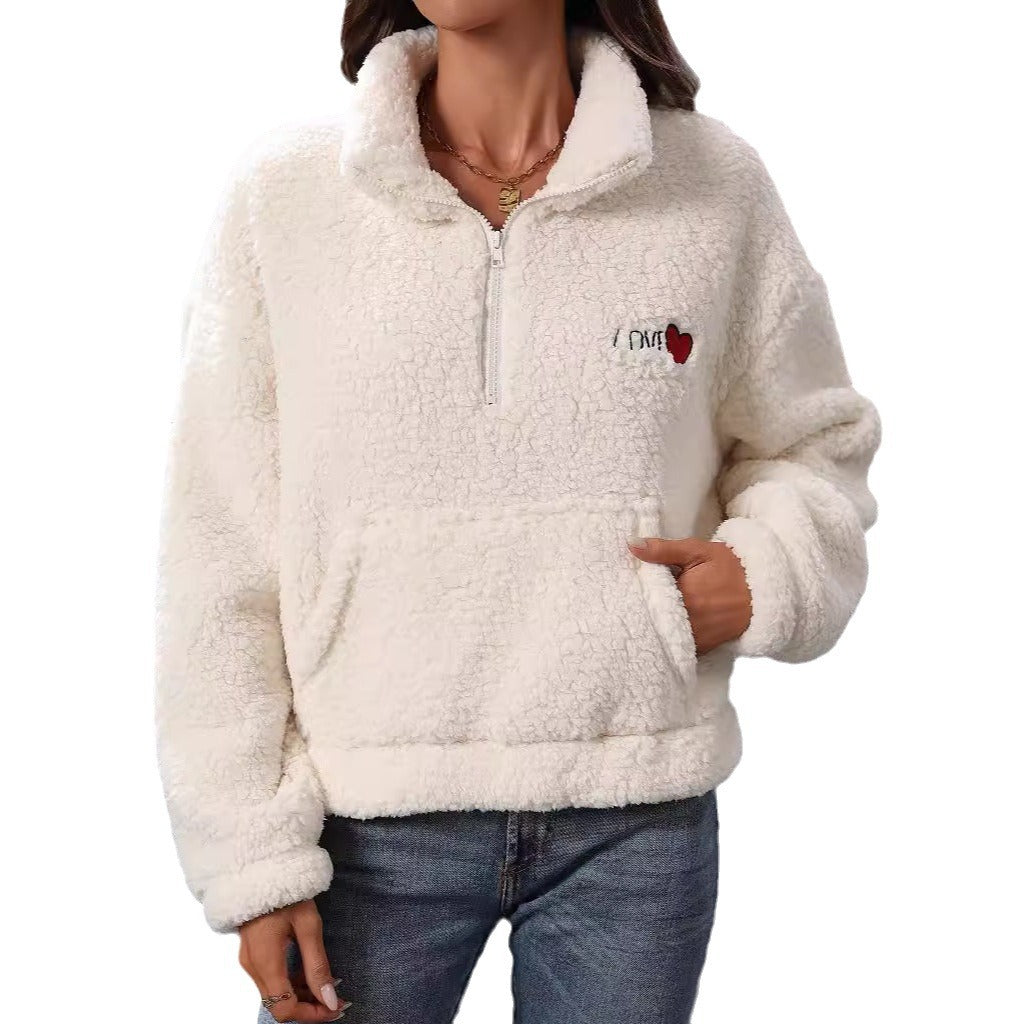 Damen Kuscheliger Fleece-Pullover mit hohem Kragen und praktischen Taschen Drune