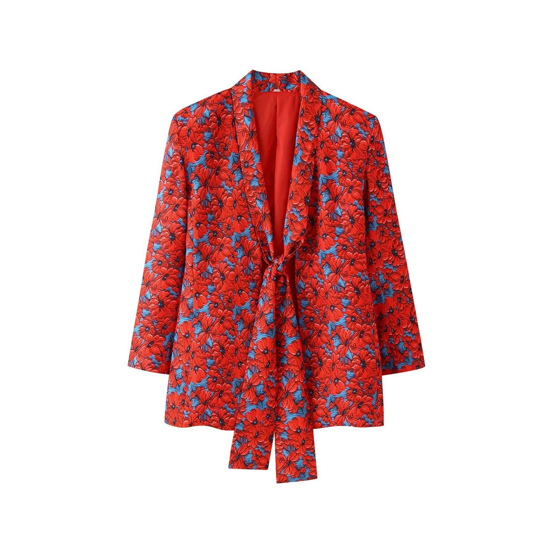 Damen 20+ zweiteiliges Satinset mit lockerem Knotenblazer und weiter Palazzohose Drune