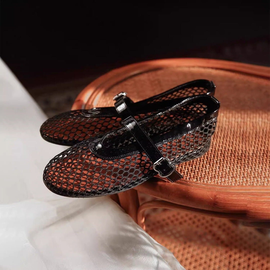 Damen Ballerinas mit elegantem Netzdesign und modischem Riemen Drune
