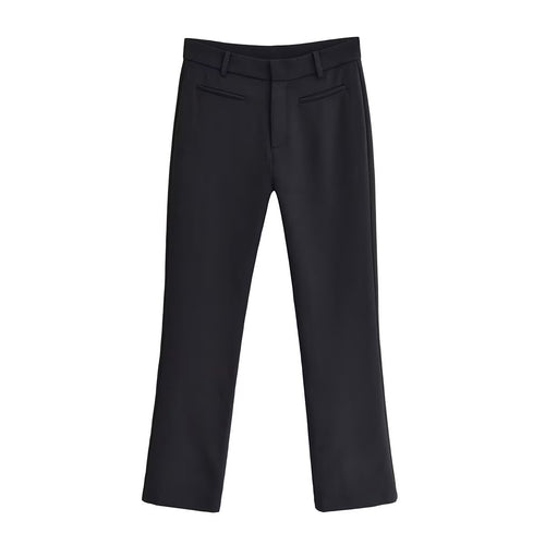 Damen Elegante gerade geschnittene Anzughose mit Bundschlaufen und Paspeltaschen Drune