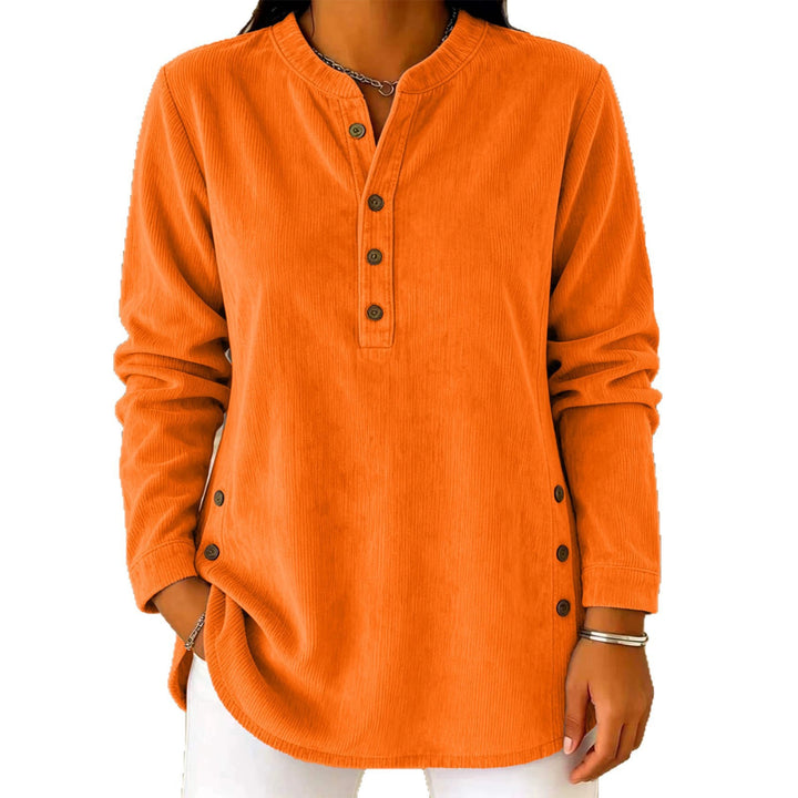 Damen Lässige Cordoptik‑Tunika mit Henley‑Kragen und Seitenknöpfen Drune
