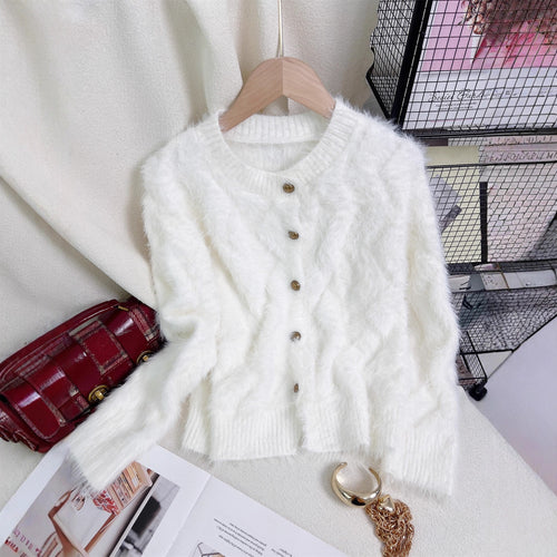 Damen kuschelige Strickjacke mit goldenen Knöpfen und weicher Viskosemischung Drune