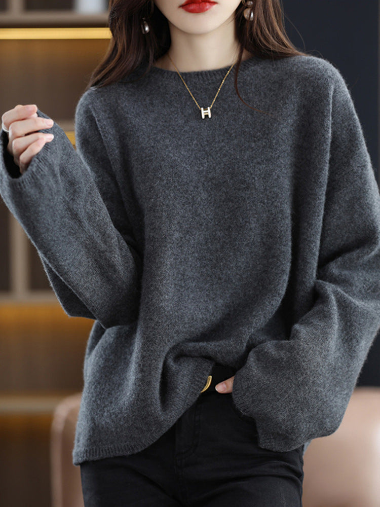 Damen weicher Strickpullover mit weitem Schnitt und legerem V-Ausschnitt Drune