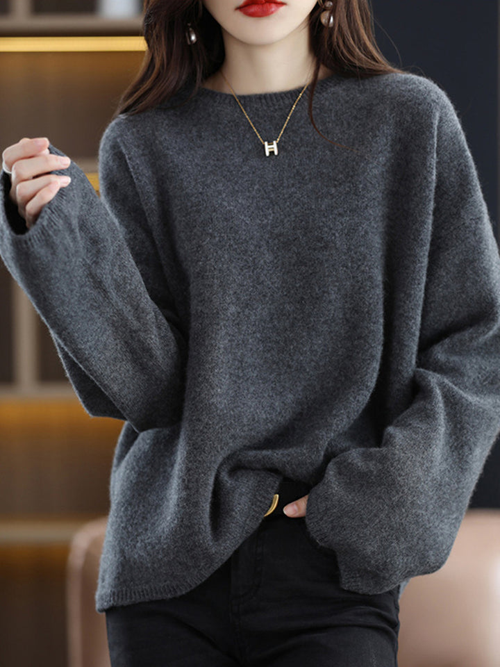 Damen weicher Strickpullover mit weitem Schnitt und legerem V-Ausschnitt Drune
