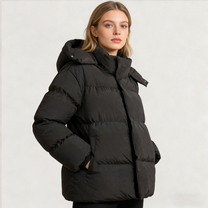 Damen Gefütterte Oversized-Steppjacke mit Kapuze und hohem Stehkragen Drune