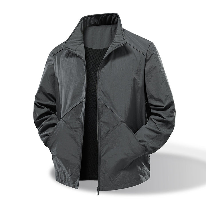 Herren Leichte Windbreaker-Outdoorjacke mit Stehkragen, Zweiwege-Reißverschluss und verdeckten Taschen Drune