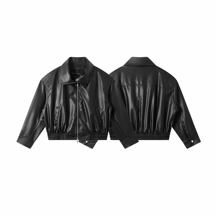 Herren Lederimitat-Bomberjacke im Boxy-Cut mit elastischem Saum und zweifach Reißverschluss Drune