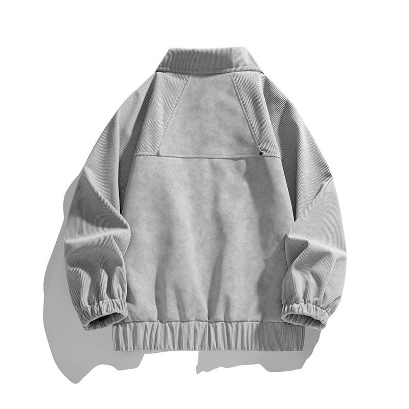 Herren Kunstvelours‑Bomberjacke im Oversize‑Boxy‑Cut mit Zwei‑Wege‑Reißverschluss & elastischem Saum Drune