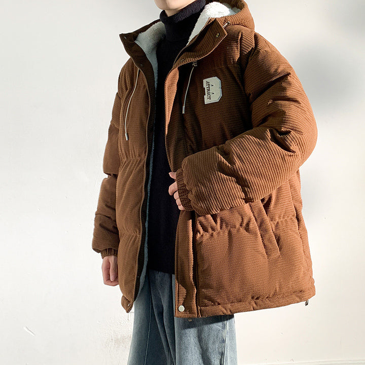 Herren Gepolsterte Cord-Steppjacke mit Kapuze, Teddyfleece-Innenfutter und Oversize-Schnitt Drune