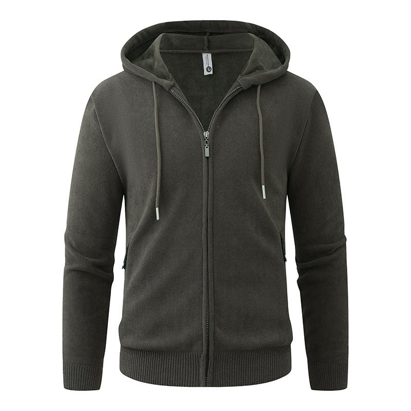 Herren Kapuzen-Fleecejacke mit durchgehendem Reißverschluss und gerippten Bündchen Drune