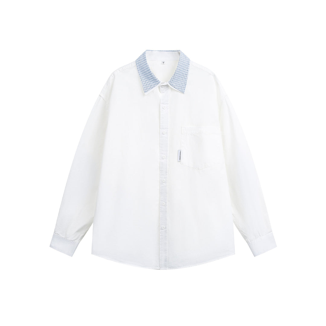 Unisex Oversize Baumwollhemd mit kontrastierendem Karokragen und Brusttasche Drune