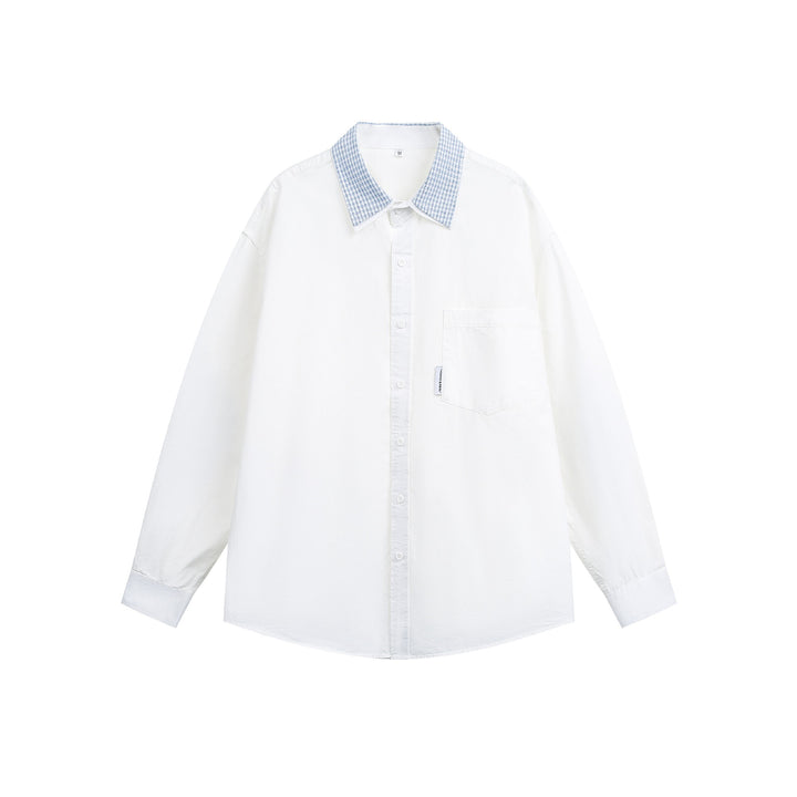 Unisex Oversize Baumwollhemd mit kontrastierendem Karokragen und Brusttasche Drune