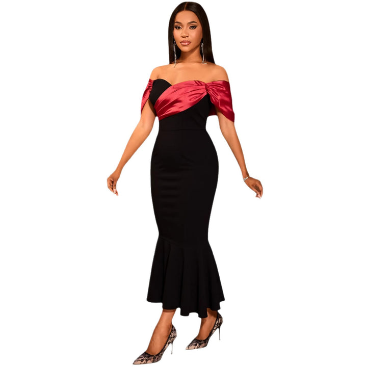 Damen elegantes schulterfreies Maxikleid mit voluminösen Rüschen Drune