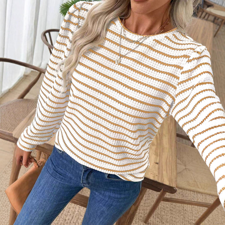 Damen Gestreiftes Feinstrick-Longsleeve mit strukturierter Masche und Rundhals Drune