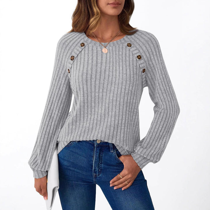 Damen Gerippter Strickpullover mit Zierknopfleiste an Raglanärmeln Drune