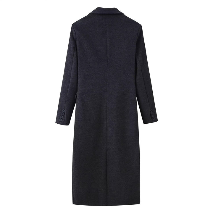 Damen Longline Wollmix-Mantel mit markantem Revers, taillierten Abnähern und Pattentaschen Drune