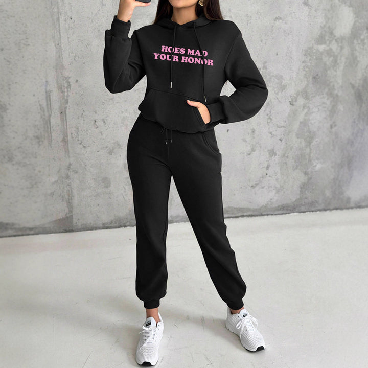 Damen nan Kapuzen-Sweatshirt und Slim-Jogginghose Lounge-Set mit Kängurutasche, gerippten Bündchen und figurbetonter Passform Drune