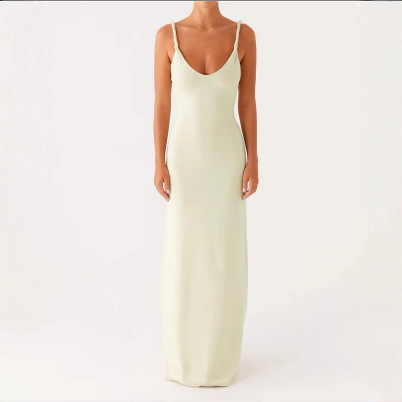 Damen Maxikleid mit schmalen Spaghettiträgern und elegantem V-Ausschnitt Drune