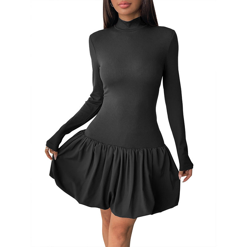 Damen Langes Kleid mit Rüschen- und Rollkragen Drune